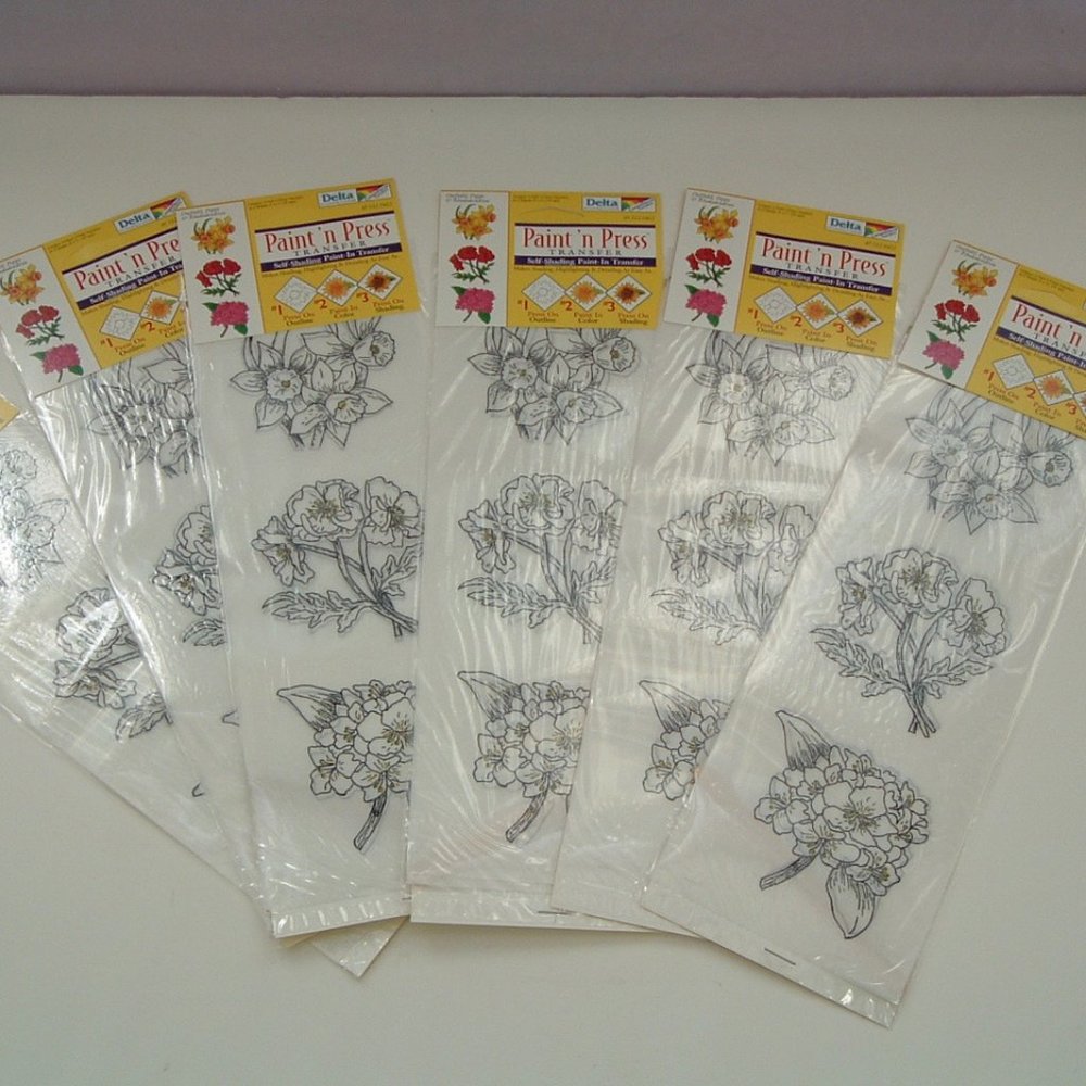 paint n press transfers daffodil poppy rhododendron flowers six matching packs